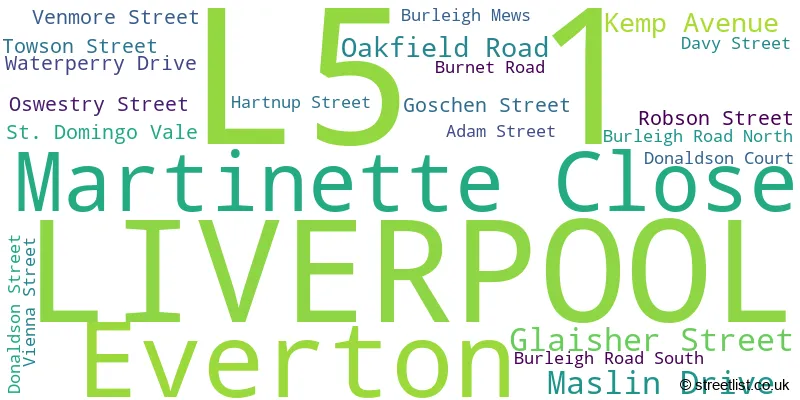 A word cloud for the L5 1 postcode